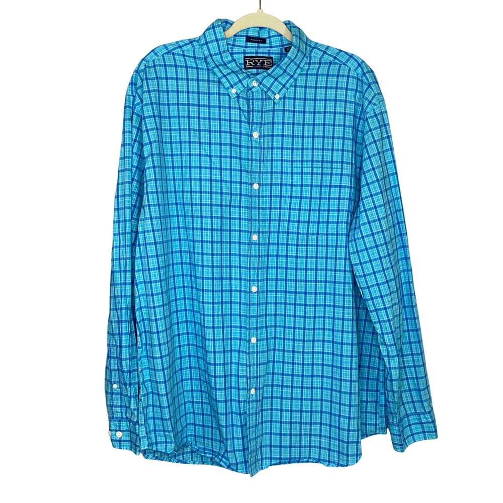 RYE by Hawker Rye Men's Regular Fit Plaid Button Down Shirt Long Sleeve XXL Blue